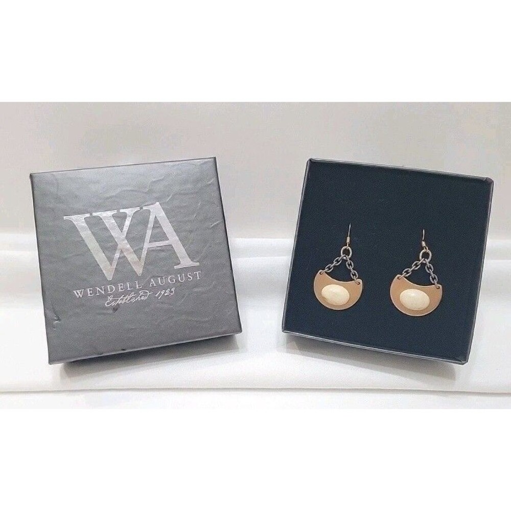 A Pair of Wendell August Forge Metal Earrings - Beige Orange Rust Glass Bead